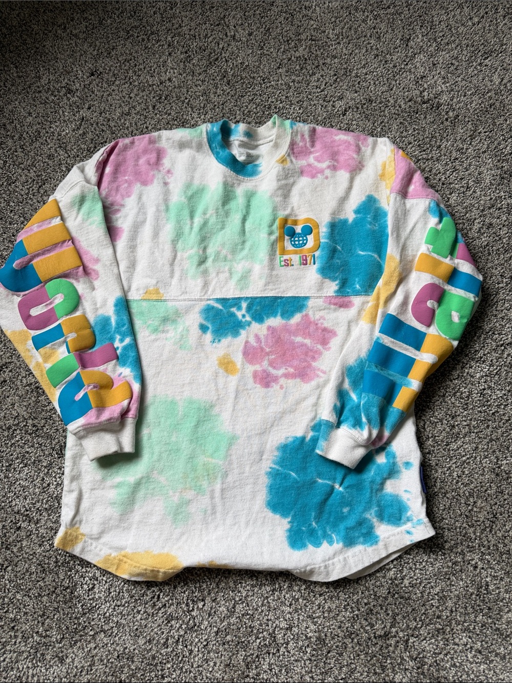 Disney Tie-Dye Long Sleeve Crewneck Shirt - Blue, Pink, Green, Yellow